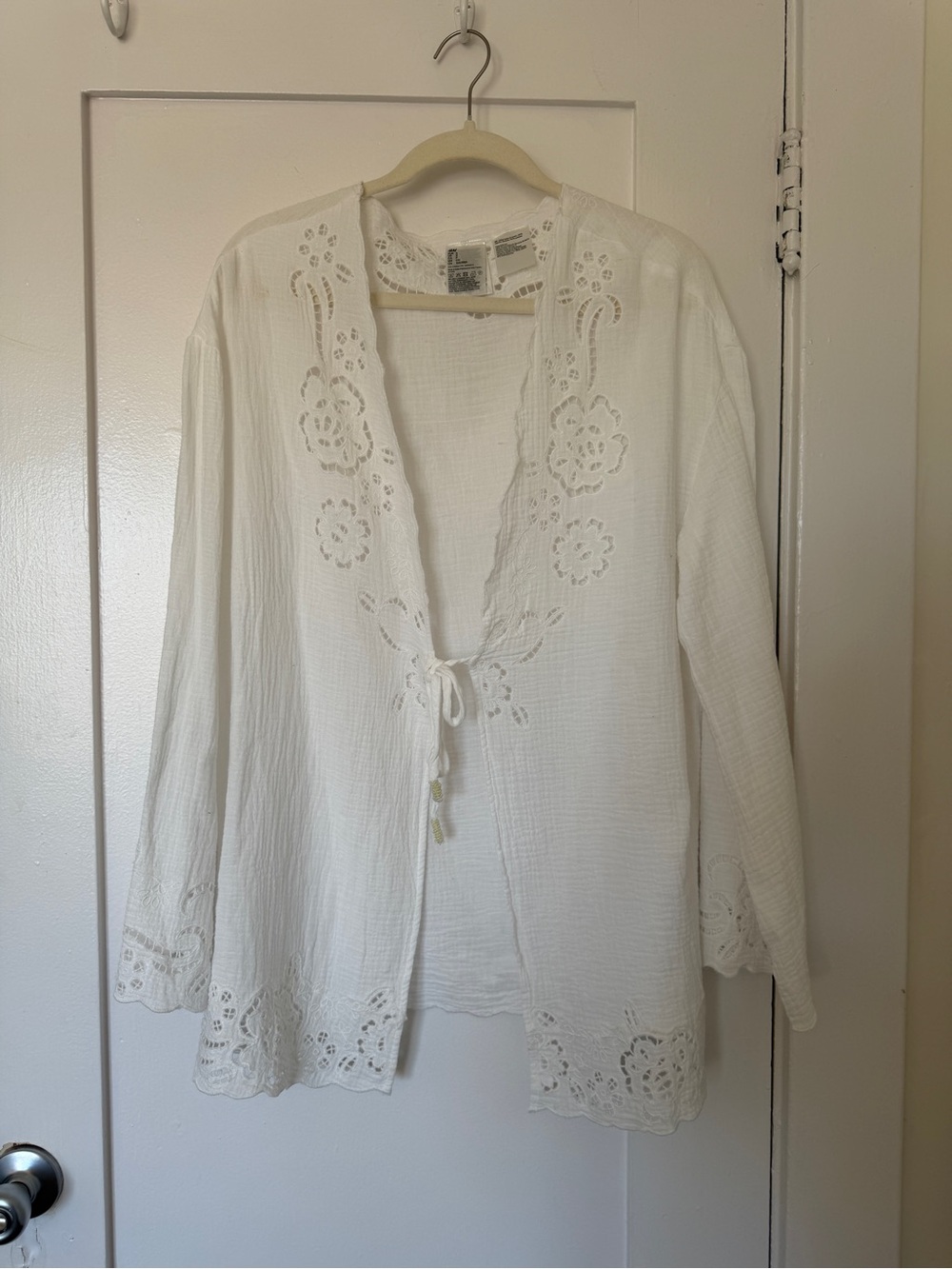 White Embroidered Cotton Cover Up Top